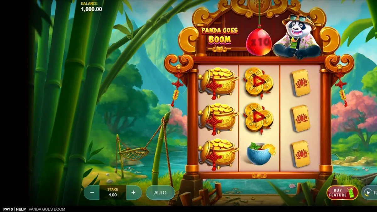 Panda santai di slot Panda Goes Boom