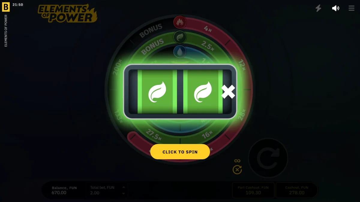 Tampilan visual slot Elements of Power dengan elemen alam yang bercahaya